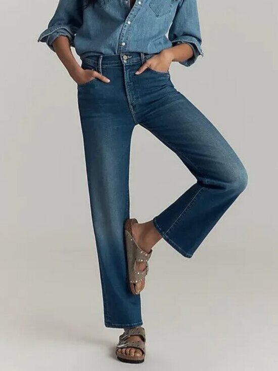 MOTHER Denim - Mother the rambler zip flood high-rise wide-leg jeans